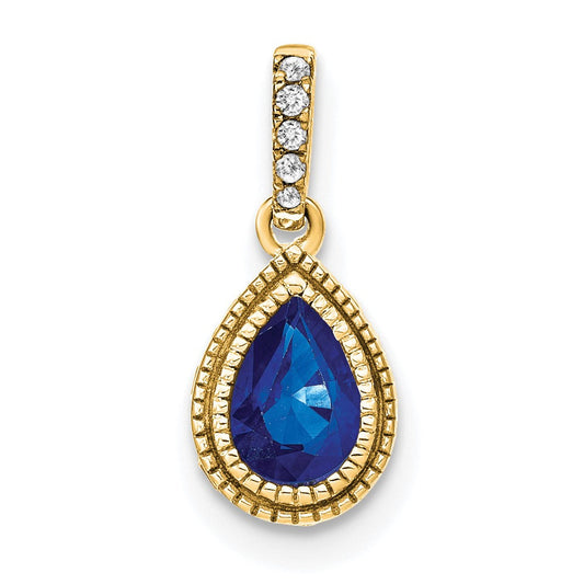 14k yellow gold pear sapphire and real diamond pendant pm7094 sa 019 ya