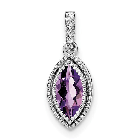 14k white gold marquise amethyst and real diamond pendant pm7095 am 012 wa