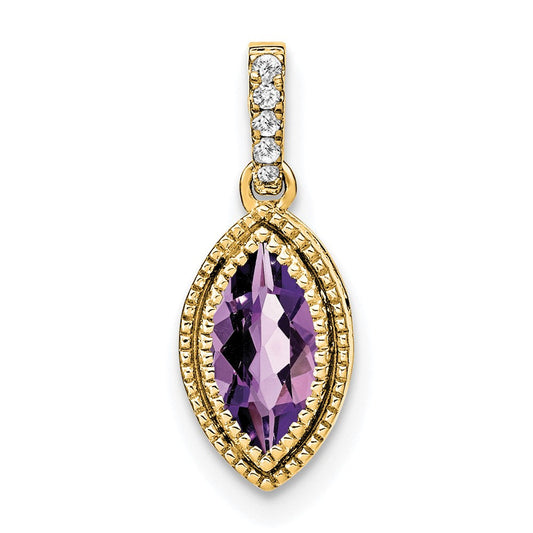 14k yellow gold marquise amethyst and real diamond pendant pm7095 am 012 ya