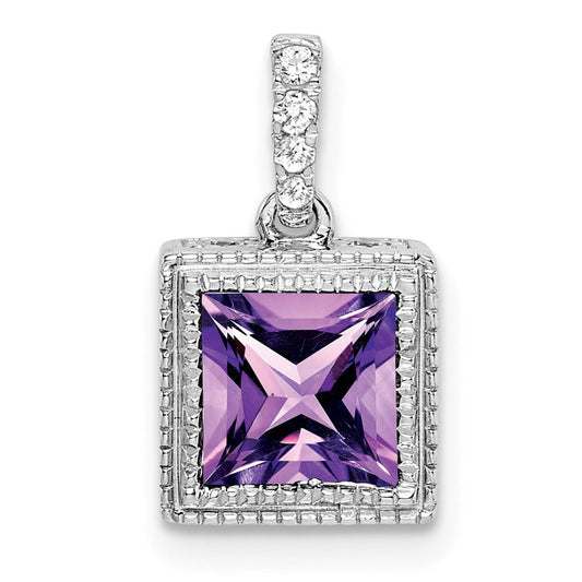 14k white gold square amethyst and real diamond pendant pm7096 am 013 wa