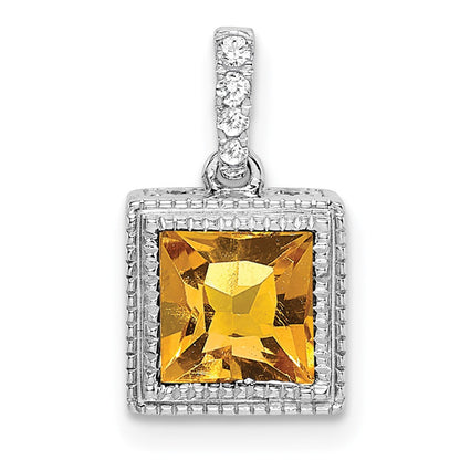 14k white gold square citrine and real diamond pendant pm7096 ci 013 wa