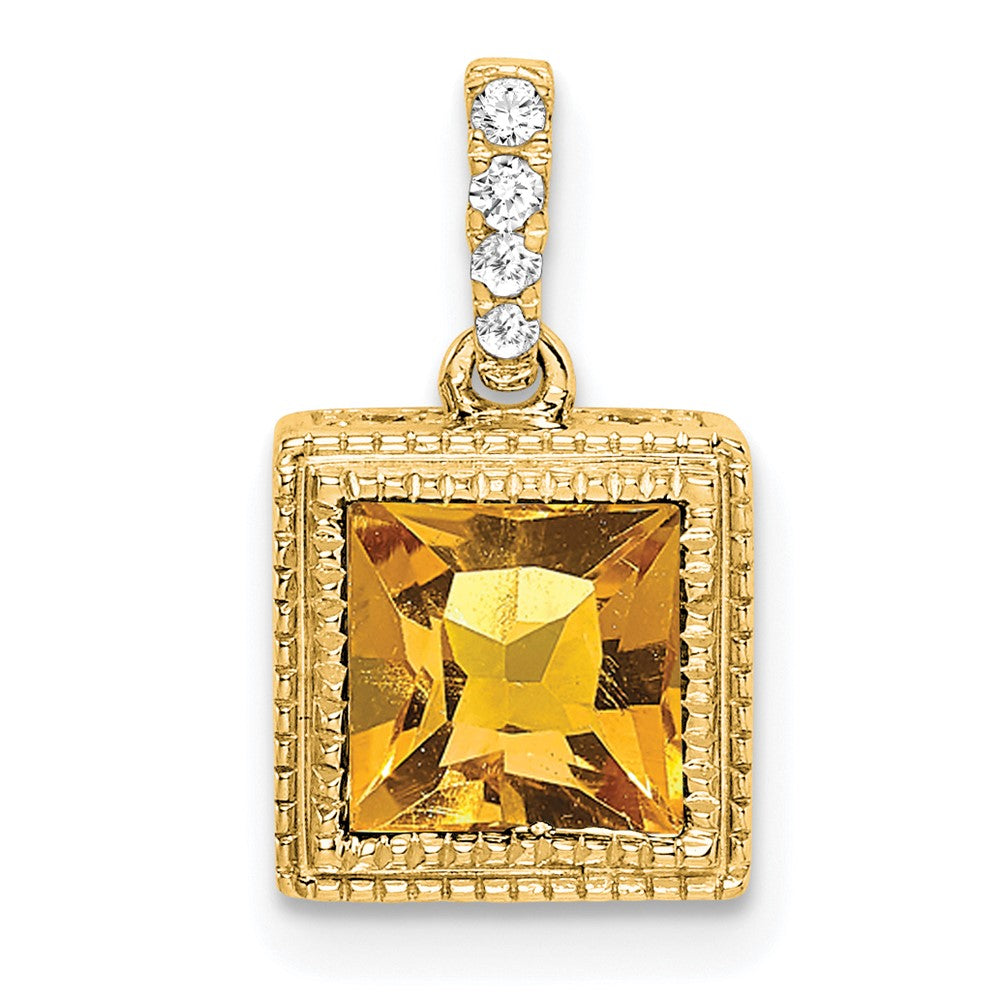 14k yellow gold square citrine and real diamond pendant pm7096 ci 013 ya