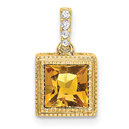 14k yellow gold square citrine and real diamond pendant pm7096 ci 013 ya
