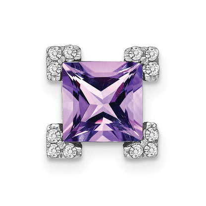 14k white gold square amethyst and real diamond chain slide pm7103 am 010 wa