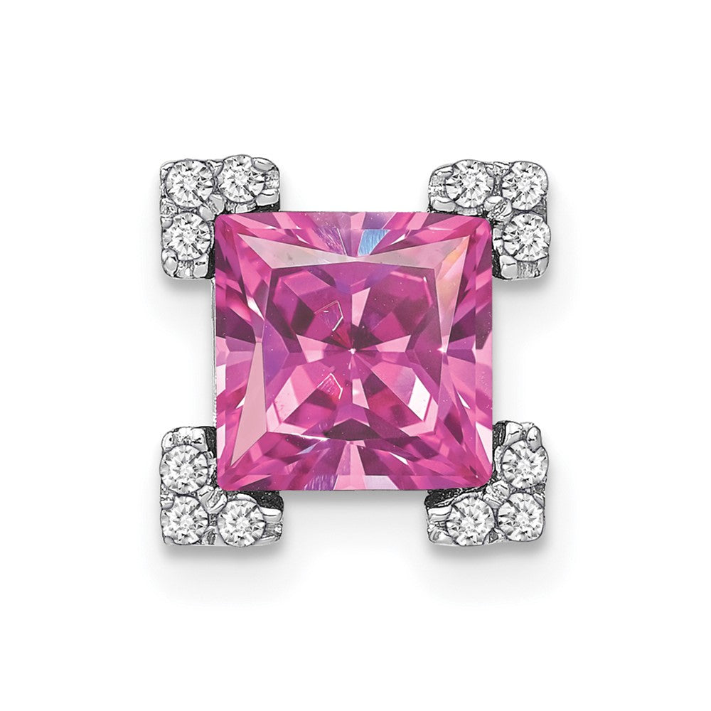 14k white gold square created pink sapphire real diamond chain slide pm7103 cps 010 wa