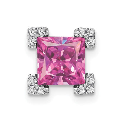 14k white gold square created pink sapphire real diamond chain slide pm7103 cps 010 wa