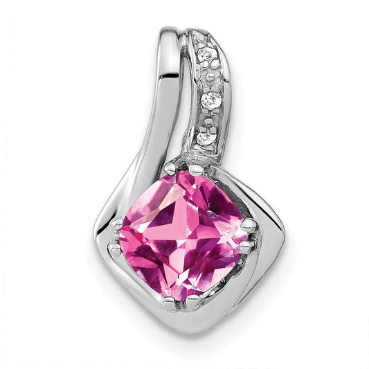 14k white gold created pink sapphire and real diamond pendant pm7117 cps 002 wa