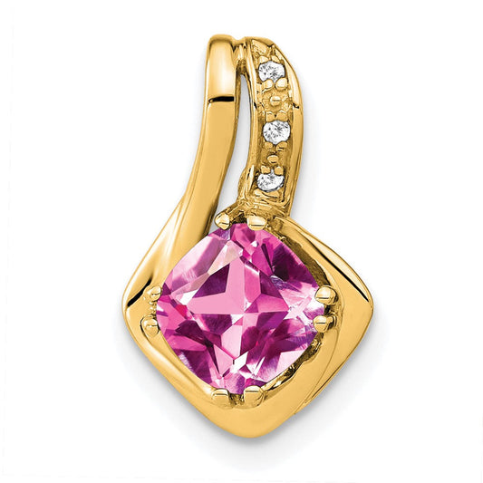 14k yellow gold created pink sapphire and real diamond pendant pm7117 cps 002 ya