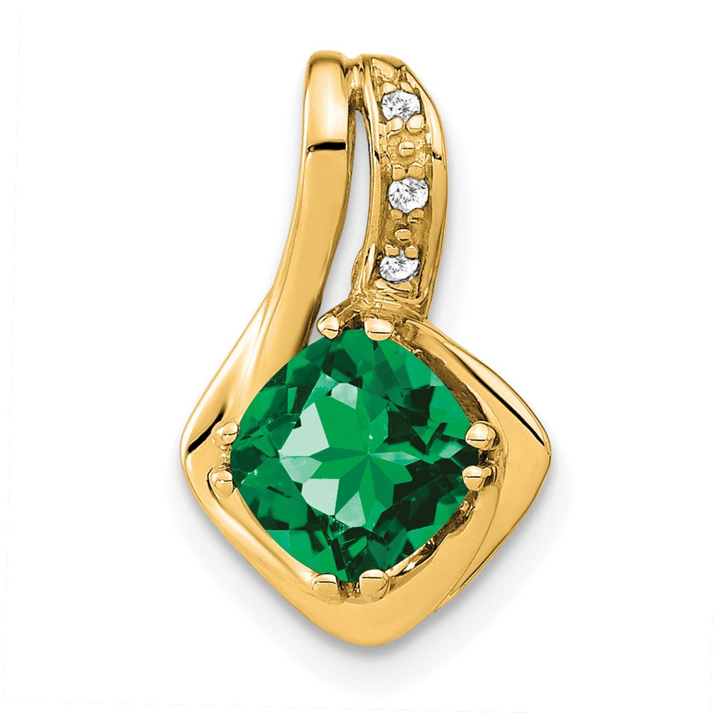 14k yellow gold created emerald and real diamond pendant pm7117 em 002 ya