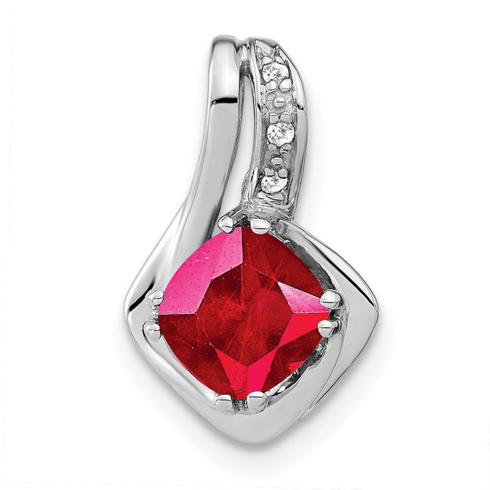 14k white gold created ruby and real diamond pendant pm7117 ru 002 wa