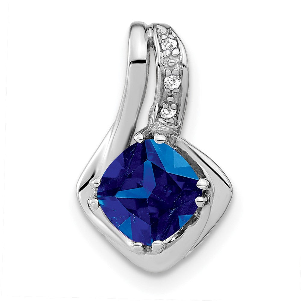 14k white gold created sapphire and real diamond pendant pm7117 sa 002 wa