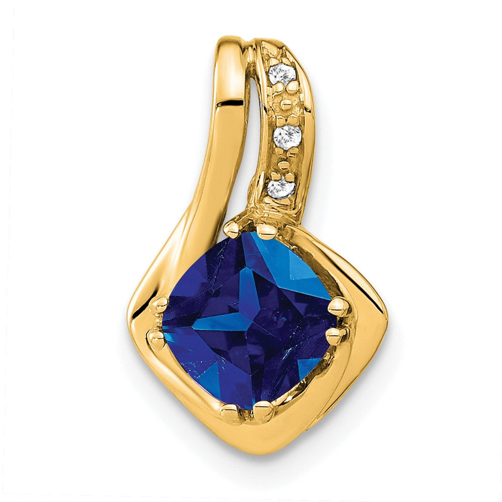 14k yellow gold created sapphire and real diamond pendant pm7117 sa 002 ya