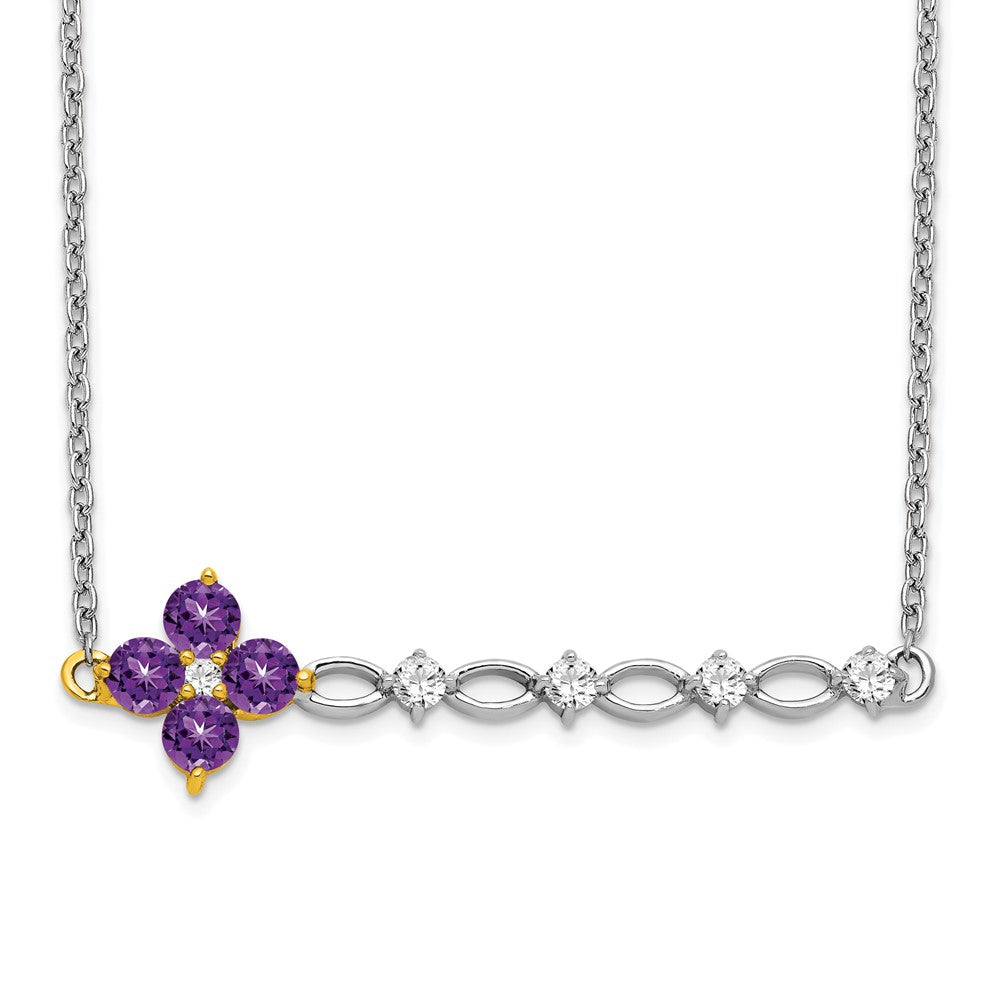 14k two tone gold amethyst and real diamond 18in floral bar necklace pm7134 am 016 wya