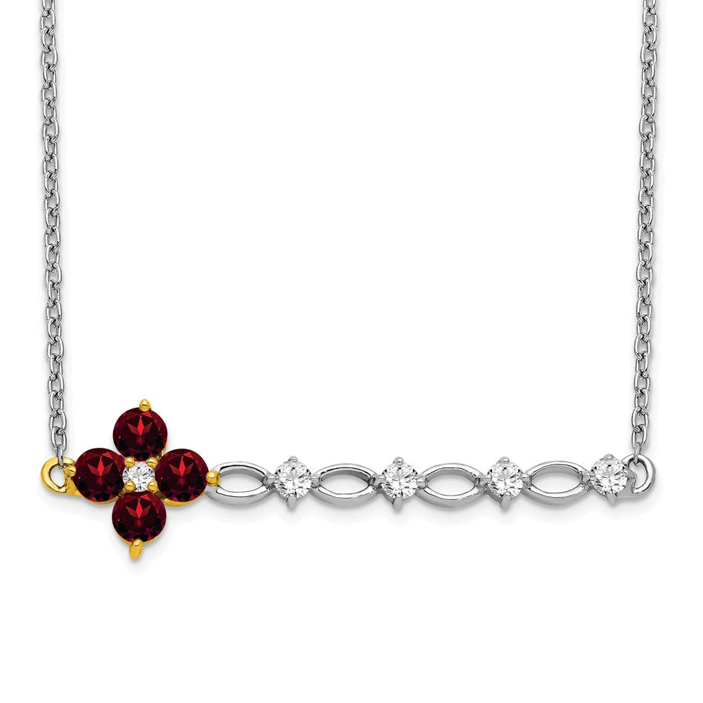 14k two tone gold garnet and real diamond 18in floral bar necklace pm7134 ga 016 wya
