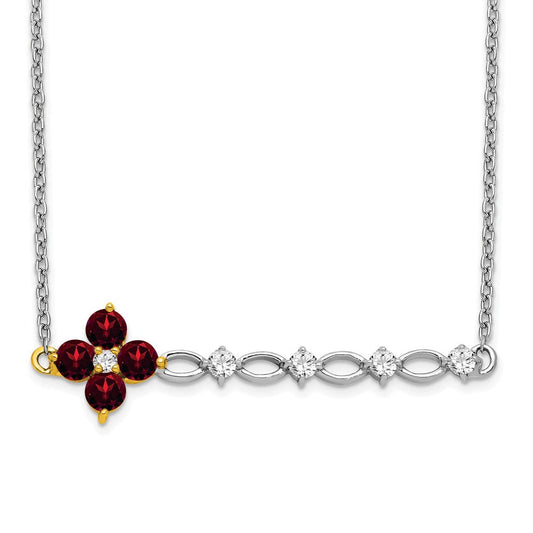 14k two tone gold garnet and real diamond 18in floral bar necklace pm7134 ga 016 wya