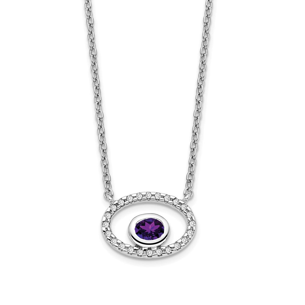 14k white gold oval amethyst and real diamond 18in necklace pm7135 am 007 wa