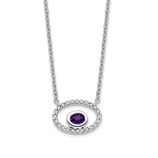 14k white gold oval amethyst and real diamond 18in necklace pm7135 am 007 wa