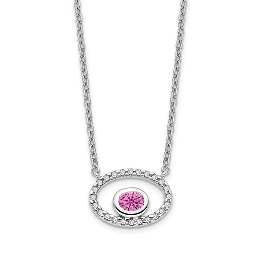 14k white gold oval created pink sapphire real diamond 18in necklace pm7135 cps 007 wa