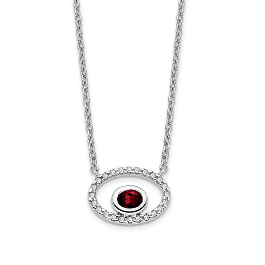 14k white gold oval garnet and real diamond 18in necklace pm7135 ga 007 wa