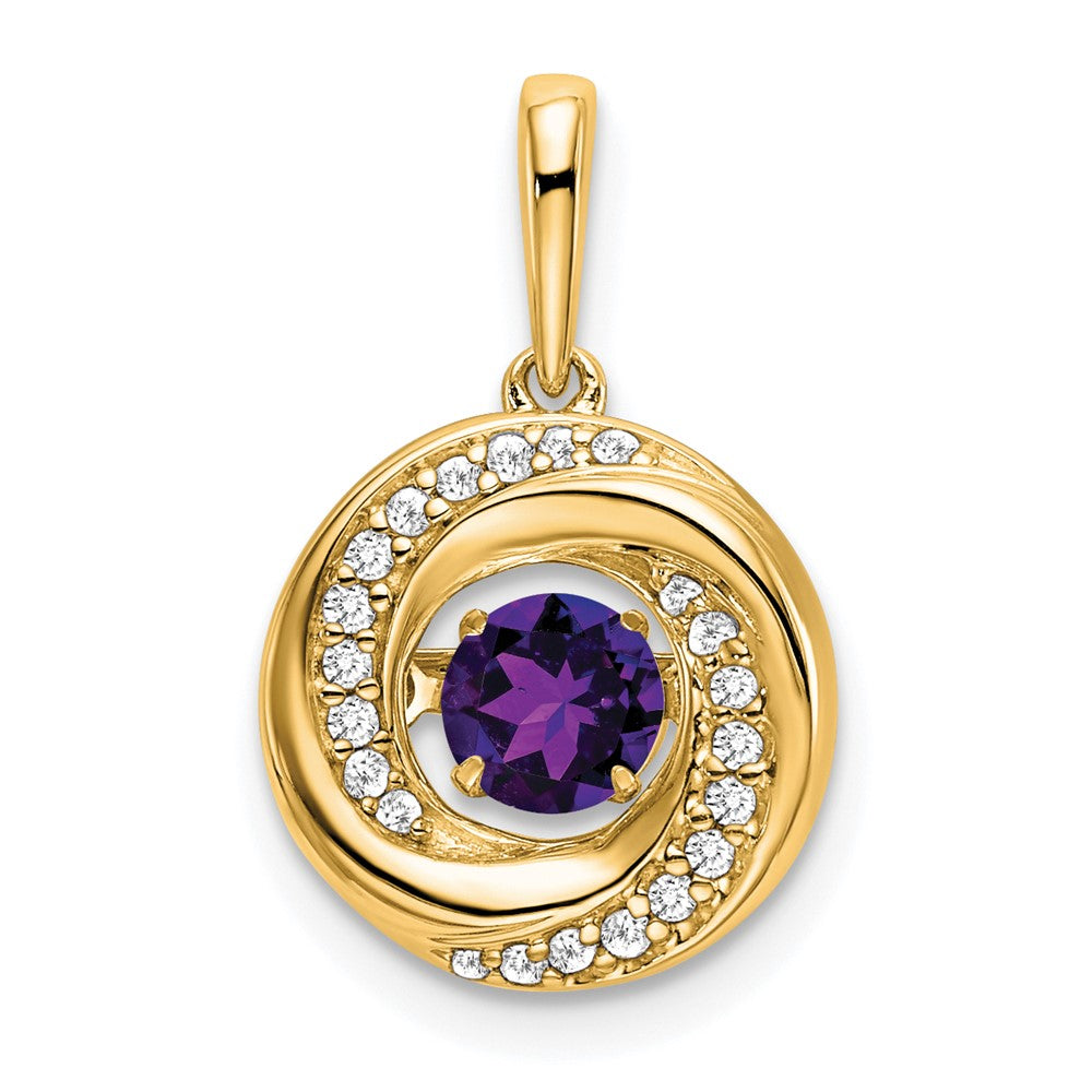 14k yellow gold round amethyst and real diamond pendant pm7143 am 011 ya