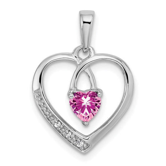 14k white gold pink sapphire and real diamond heart pendant pm7170 ps 002 wa