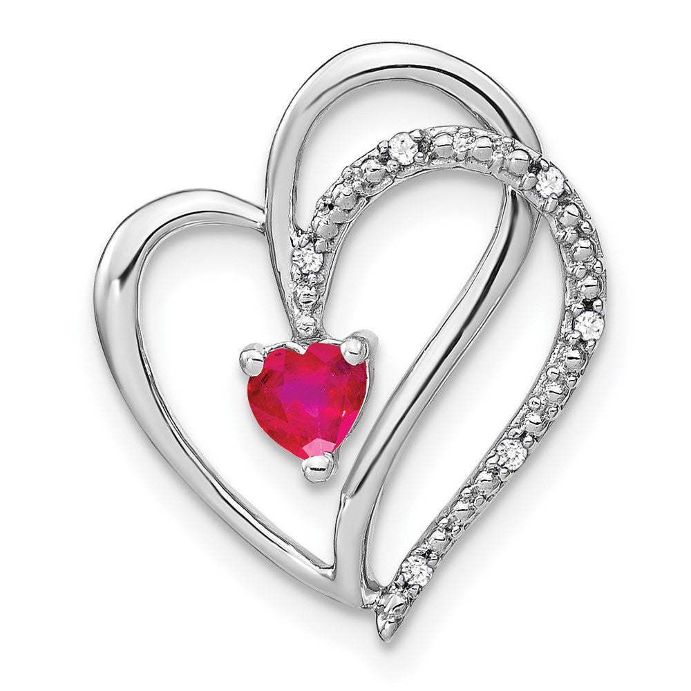 14k white gold ruby and real diamond heart chain slide pm7171 ru 003 wa