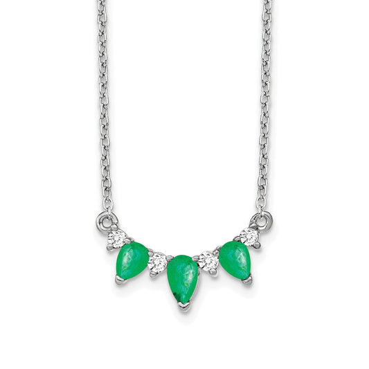 14k white gold emerald and real diamond 18 inch necklace pm7176 em 012 wa