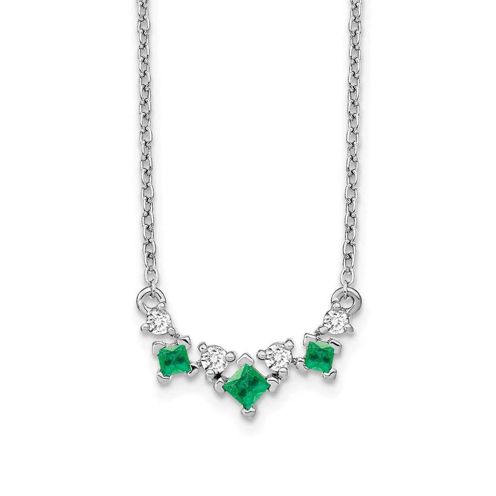 14k white gold emerald and real diamond 18 inch necklace pm7178 em 012 wa