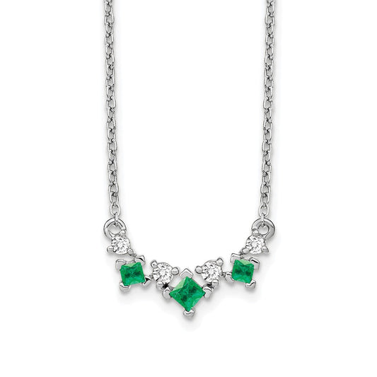 14k white gold emerald and real diamond 18 inch necklace pm7178 em 012 wa