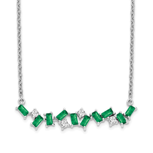 14k white gold emerald and real diamond 18 in bar necklace pm7180 em 012 wa