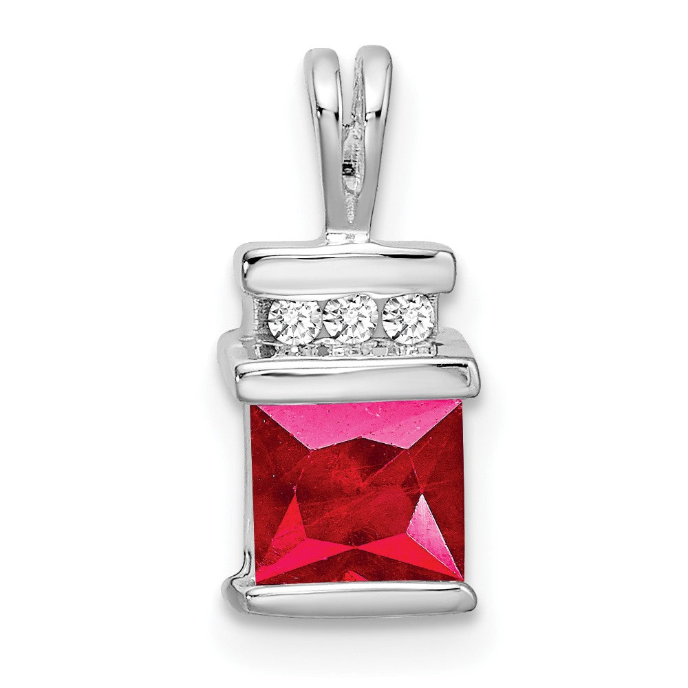 14k white gold square ruby and real diamond pendant pm7184 ru 003 wa