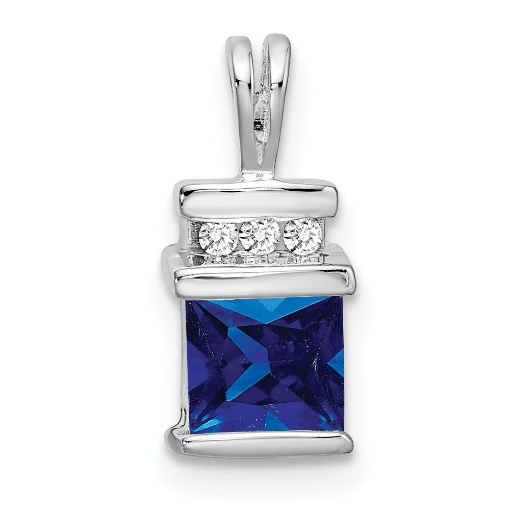 14k white gold square sapphire and real diamond pendant pm7184 sa 003 wa