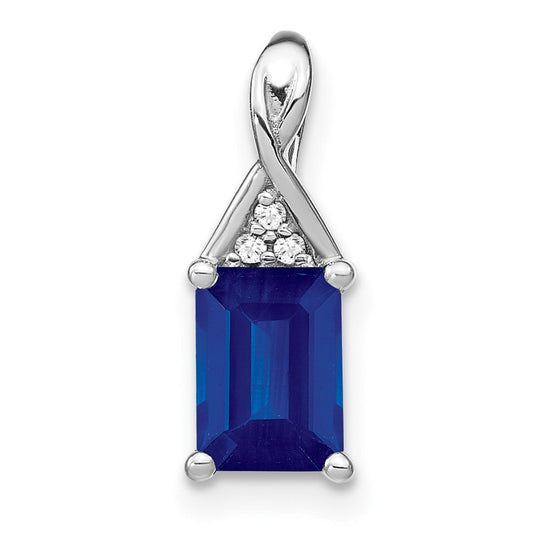 14k white gold emerald shape sapphire and real diamond pendant pm7187 sa 002 wa