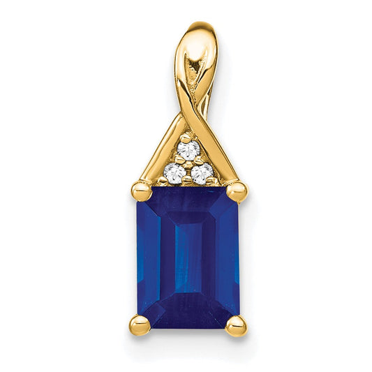 14k yellow gold emerald shape sapphire and real diamond pendant pm7187 sa 002 ya