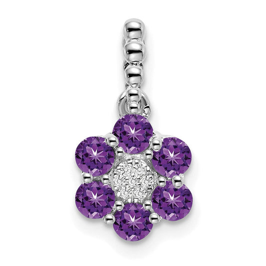 14k white gold amethyst and real diamond floral pendant pm7191 am 003 wa