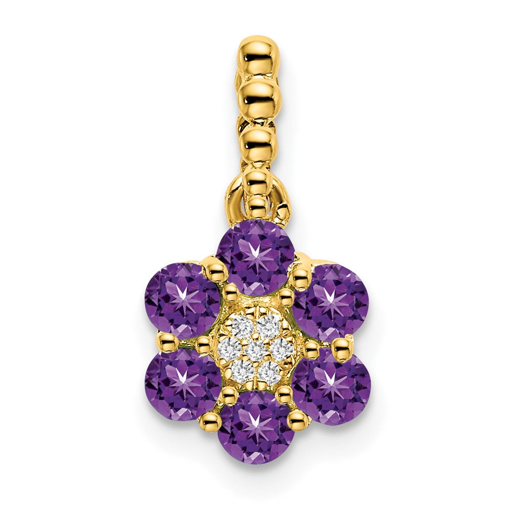 14k yellow gold amethyst and real diamond floral pendant pm7191 am 003 ya