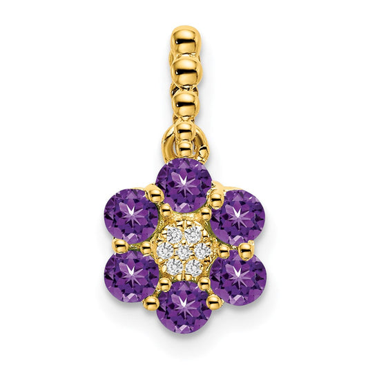 14k yellow gold amethyst and real diamond floral pendant pm7191 am 003 ya