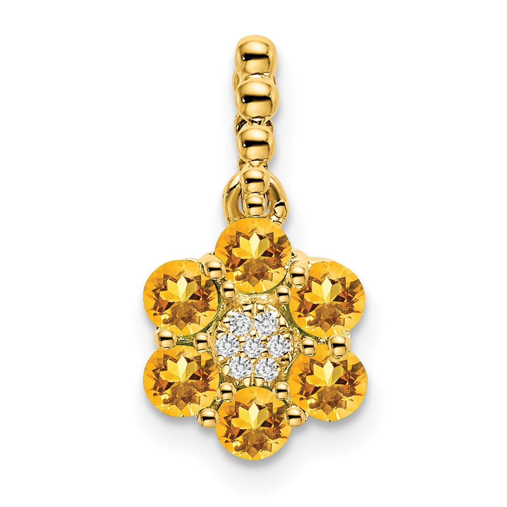 14k yellow gold citrine and real diamond floral pendant pm7191 ci 003 ya