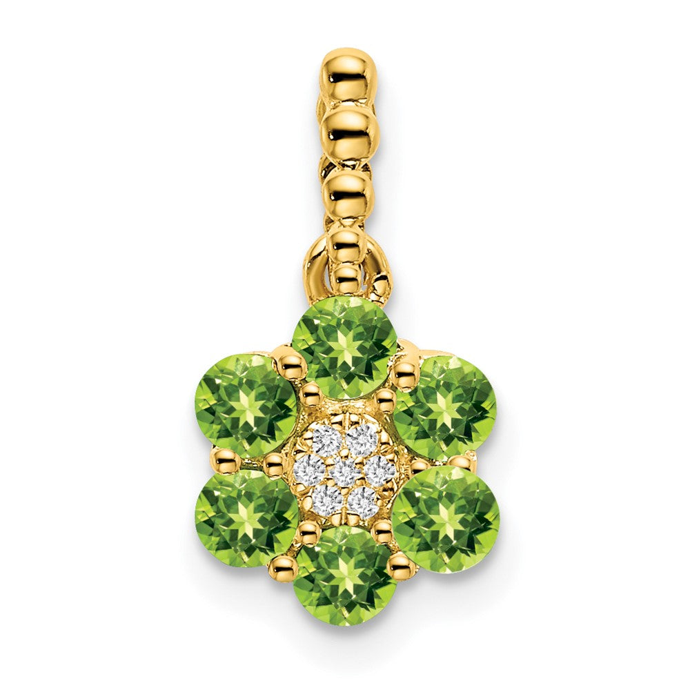 14k yellow gold peridot and real diamond floral pendant pm7191 pe 003 ya