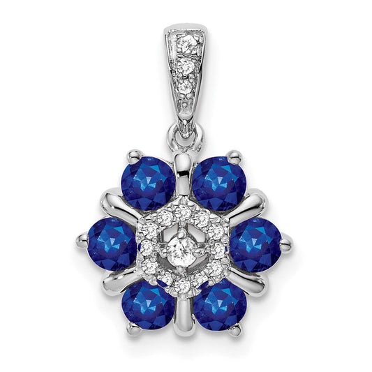 14k white gold sapphire and real diamond floral pendant pm7192 sa 009 wa