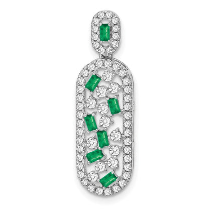 14k white gold emerald and real diamond oval chain slide pm7195 em 060 wa