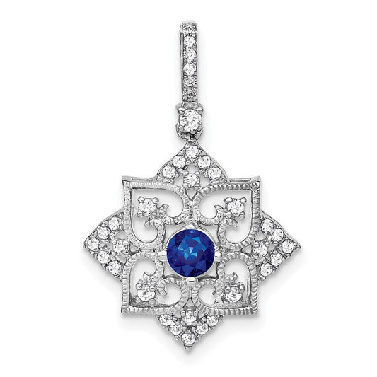 14k white gold sapphire and real diamond pendant pm7196 sa 025 wa