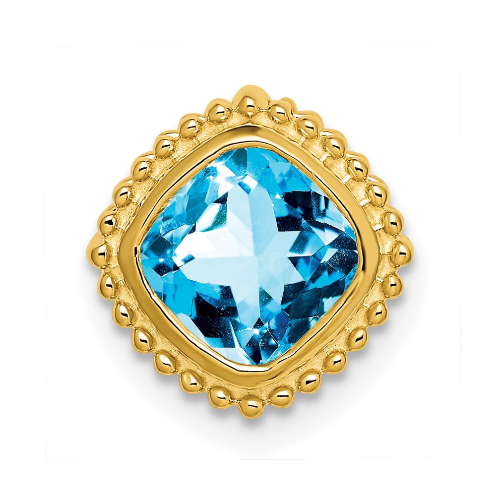 14k yellow gold cushion blue topaz chain slide pm7201 bt y