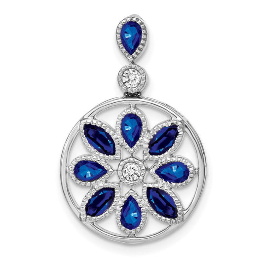 14k white gold sapphire and real diamond pendant pm7205 sa 009 wa