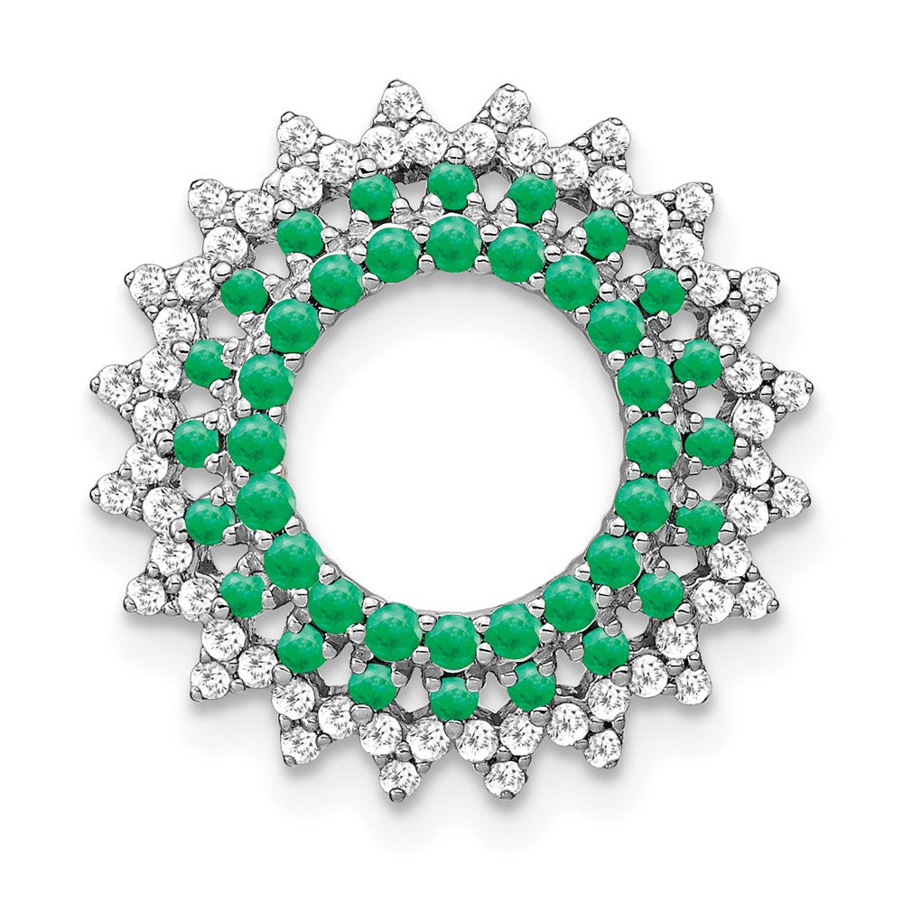 14k white gold emerald and real diamond sunburst chain slide pm7212 em 034 wa
