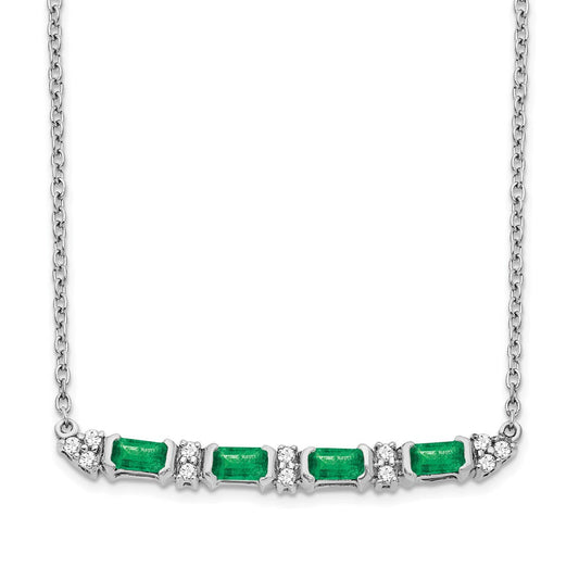 14k white gold emerald and real diamond 18in bar necklace pm7225 em 010 wa