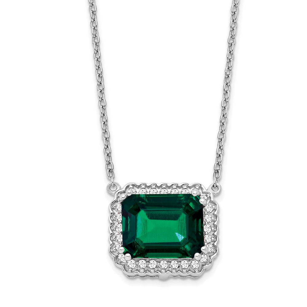 14k white gold octagon created emerald and real diamond 18in necklace pm7227 em 017 wa