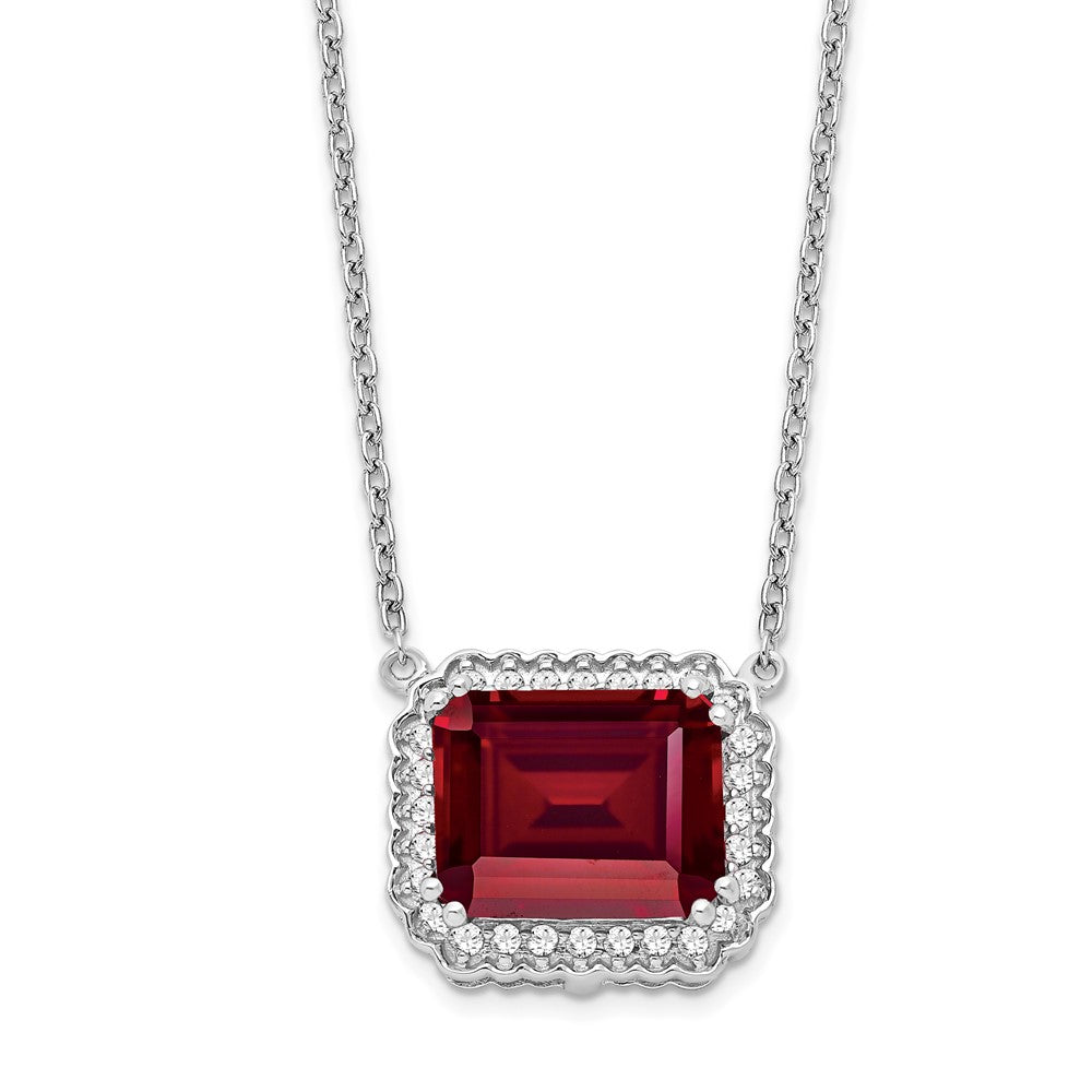 14k white gold octagon created ruby and real diamond 18in necklace pm7227 ru 017 wa