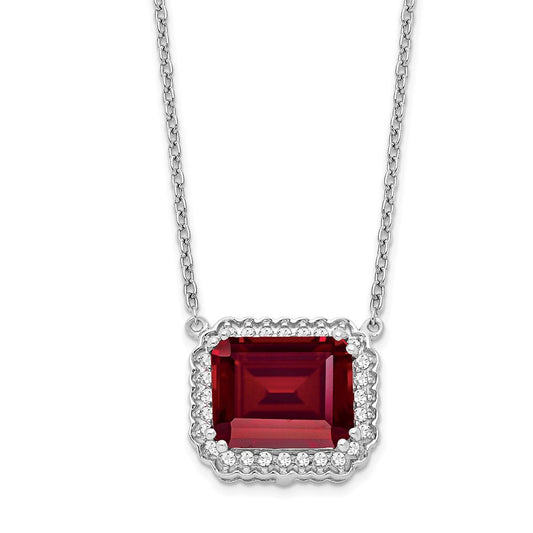 14k white gold octagon created ruby and real diamond 18in necklace pm7227 ru 017 wa