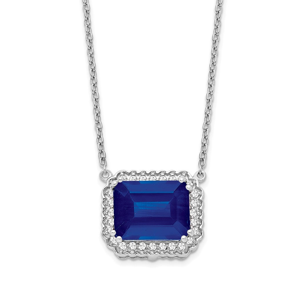 14k white gold octagon created sapphire and real diamond 18in necklace pm7227 sa 017 wa